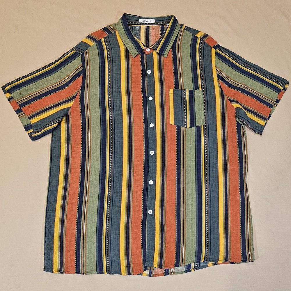 Hawalili Mens Shirt Medium Colorful‎ Striped Button Front Rayon Lightweight XL